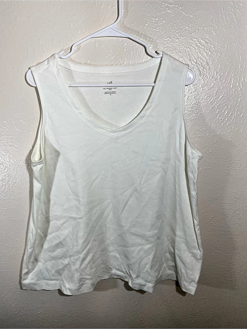 J.Jill Pima Rounded-V-Neck Tank Pima Cotton Tank in White Size XL Like New